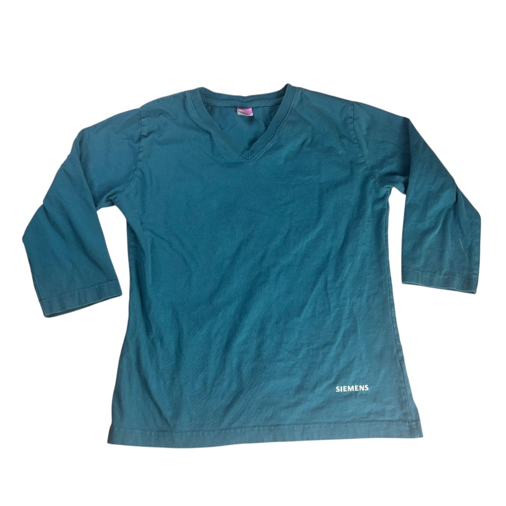 LAT Siemens Women's Teal Shirt 3/4 Sleeve V Neck T-Shirt Size Medium‎ Logo
